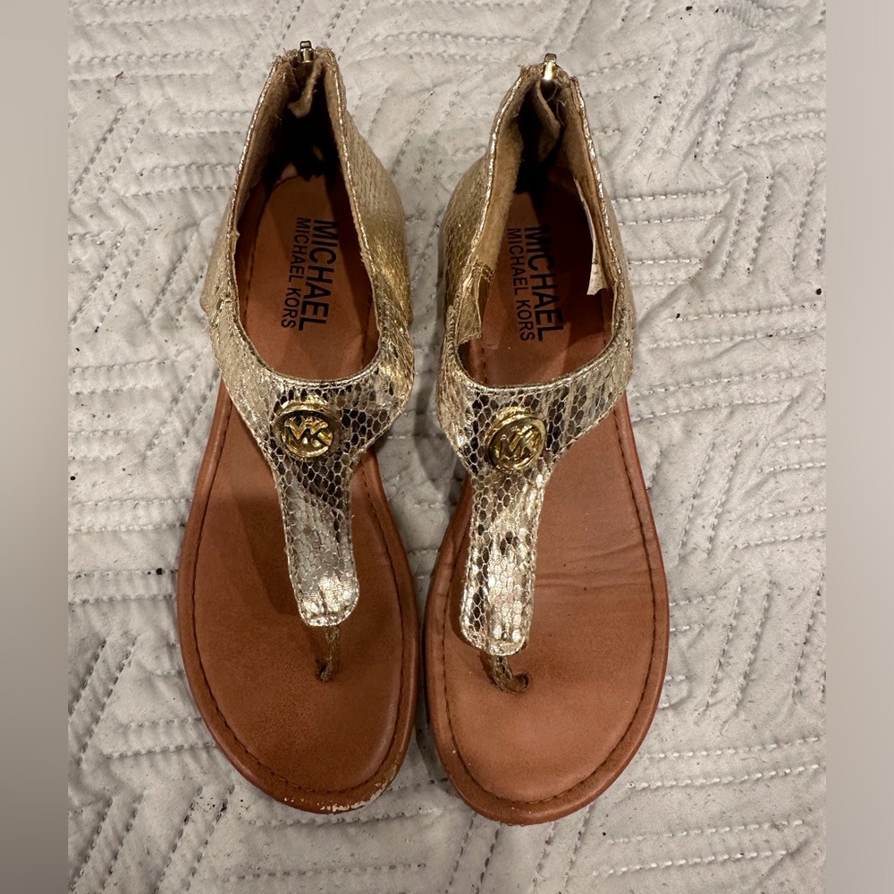 MICHAEL Michael Kors Gold Snake Print Melissa Back Zip Youth Sandals Size 5